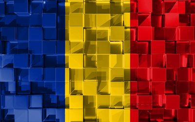Flag of Romania, 3d flag, 3d cubes texture, Flags of European countries, Romania 3d flag, 3d art, Romania, Europe, 3d texture