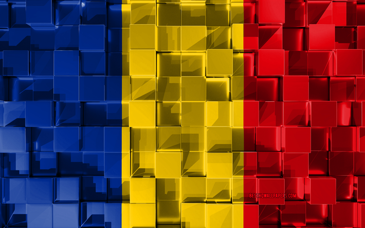 Drapeau de la Roumanie, de la 3d drapeau, cubes 3d de la texture, des Drapeaux des pays Europ&#233;ens, la Roumanie 3d drapeau, art 3d, la Roumanie, l&#39;Europe, texture 3d