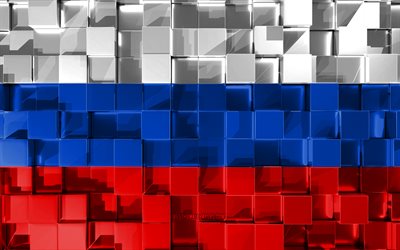 Rysslands flagga, 3d-flagga, 3d kuber konsistens, Flaggor f&#246;r Europeiska l&#228;nder, Ryssland 3d-flagga, 3d-konst, Ryska Federationen, Europa, 3d-textur