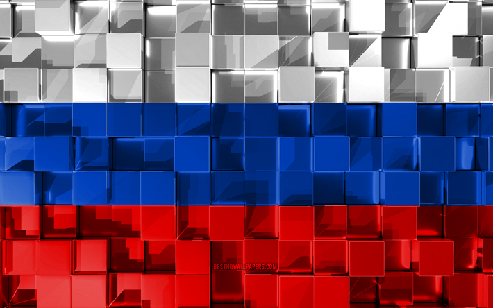 Drapeau de la Russie, de la 3d drapeau, cubes 3d de la texture, des Drapeaux des pays Europ&#233;ens, la Russie 3d drapeau, art 3d, F&#233;d&#233;ration de russie, d&#39;Europe, d&#39;une texture 3d