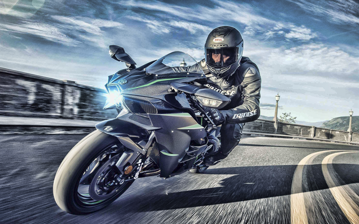 En 2019, la Kawasaki Ninja H2, v&#233;los de course, nouveau gris Ninja H2, japonais de motos sportives, piste de course, la Kawasaki