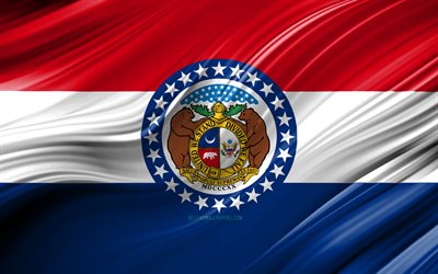 4k, Missouri bandeira, estados americanos, 3D ondas, EUA, Bandeira do estado de Missouri, Estados unidos da Am&#233;rica, Missouri, distritos administrativos, Missouri 3D bandeira, Estados dos estados Unidos