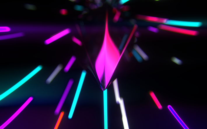 colorful neon rays, bokeh, abstract art, glowing background, creative, neon lights