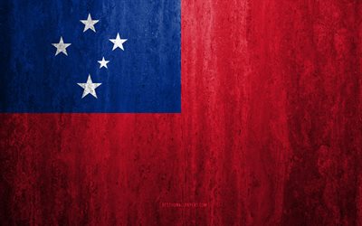 Flag of Samoa, 4k, stone background, grunge flag, Oceania, Samoa flag, grunge art, national symbols, Samoa, stone texture