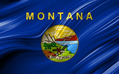 4k, Montana bandeira, estados americanos, 3D ondas, EUA, Bandeira do estado de Montana, Estados unidos da Am&#233;rica, Montana, distritos administrativos, Montana 3D bandeira, Estados dos estados Unidos