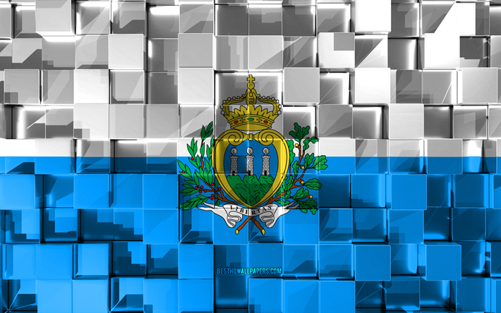 Flag of San Marino, 3d flag, 3d cubes texture, Flags of European countries, San Marino 3d flag, 3d art, San Marino, Europe, 3d texture