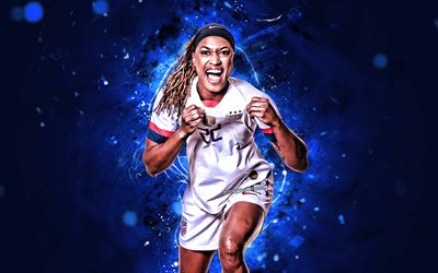 Jessica McDonald&#39;, vit uniform, USA landslaget, fotboll, abstrakt konst, Jessica Marie McDonald&#39;, kvinnlig fotboll, fotbollsspelare, neon lights, Amerikansk fotboll