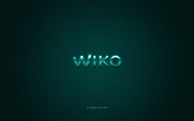 Wiko logo, turquoise brillant logo, Wiko embl&#232;me m&#233;tallique, fond d&#39;&#233;cran pour Wiko smartphones, turquoise fibre de carbone texture, Wiko, marques, art cr&#233;atif