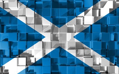 Skotlannin lippu, 3d-lippu, 3d kuutiot rakenne, Liput Euroopan maiden, Skotlanti 3d flag, 3d art, Skotlanti, Euroopassa, 3d-rakenne