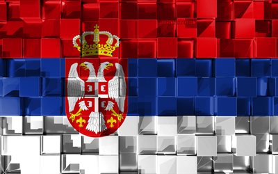 Flaggan i Serbien, 3d-flagga, 3d kuber konsistens, Flaggor f&#246;r Europeiska l&#228;nder, Serbien 3d-flagga, 3d-konst, Serbien, Europa, 3d-textur