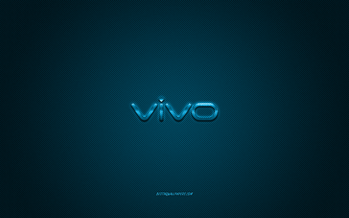 Vivo logo, mavi, parlak, logo, metal amblemi vivo, Vivo akıllı telefonlar i&#231;in duvar kağıdı, mavi karbon fiber doku, vivo, markalar, yaratıcı sanat