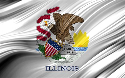 4k, Illinois flag, american states, 3D waves, USA, Flag of Illinois, United States of America, Illinois, administrative districts, Illinois 3D flag, States of the United States