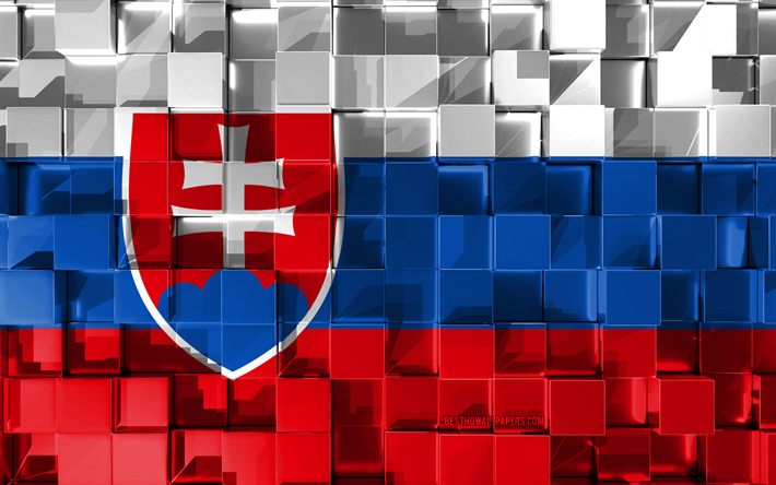 Flag of Slovakia, 3d flag, 3d cubes texture, Flags of European countries, Slovakia 3d flag, 3d art, Slovakia, Europe, 3d texture