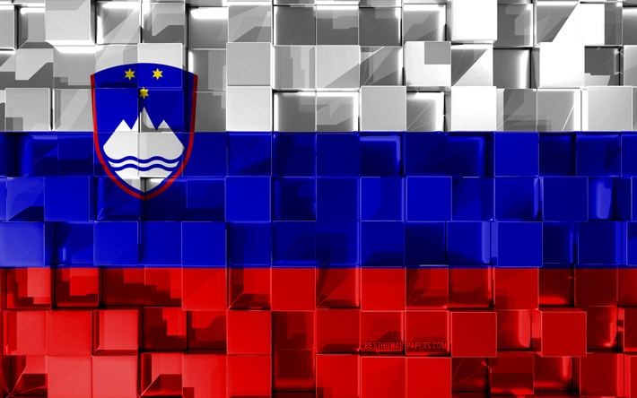 Bandera de Eslovenia, indicador 3d, 3d cubos de textura, las Banderas de los pa&#237;ses Europeos, Eslovenia 3d de la bandera, arte 3d, Eslovenia, Europa, de textura en 3d