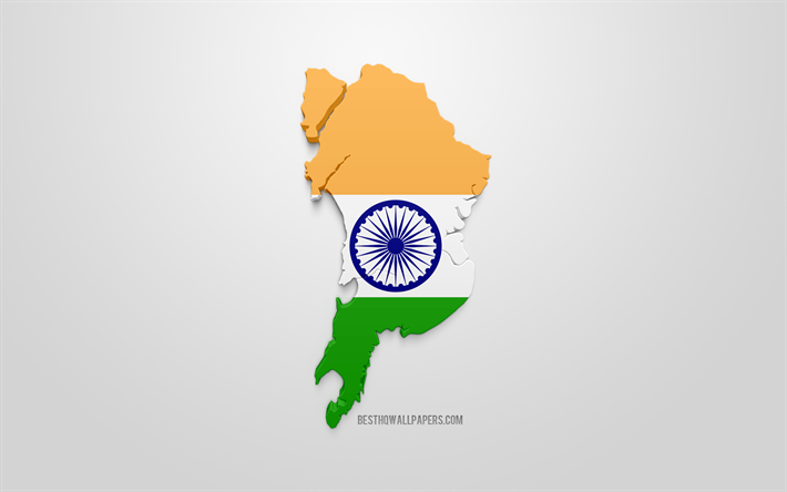 mumbai-karte silhouette, 3d flag oder mumbai, geographie, mumbai 3d flag, mumbai, indien, flagge des mumbai, mumbai 3d-karte silhouette