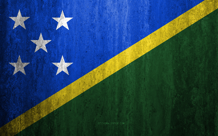 Flag of Solomon Islands, 4k, stone background, grunge flag, Oceania, Solomon Islands flag, grunge art, national symbols, Solomon Islands, stone texture