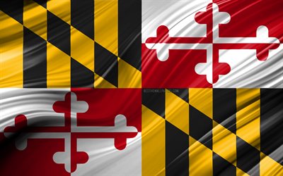 4k, nel Maryland, bandiera, americano, states, 3D onde, stati UNITI, Bandiera del Maryland, Stati Uniti d&#39;America, Maryland, i distretti amministrativi, Maryland 3D, Stati Uniti