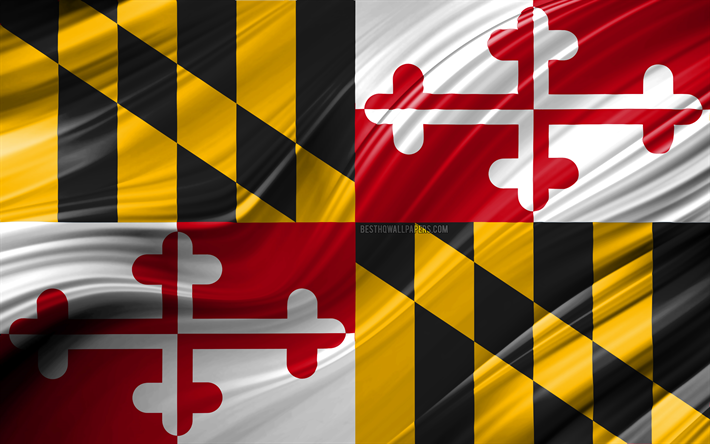 4k, drapeau du Maryland, &#233;tats am&#233;ricains, la 3D, les vagues, les etats-unis, le Drapeau du Maryland, &#201;tats-unis d&#39;Am&#233;rique, dans le Maryland, circonscriptions administratives, Maryland 3D drapeau, Etats-unis