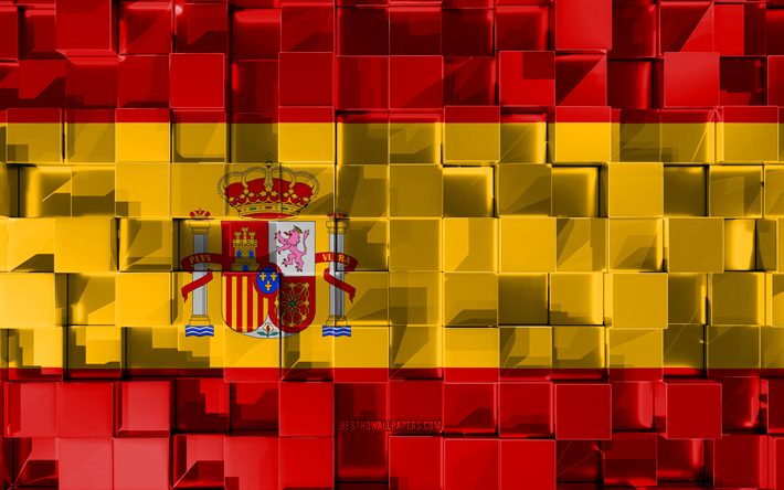 Bandiera della Spagna, 3d, bandiera, cubetti di grana, le Bandiere dei paesi Europei, Spagna 3d, arte, Spagna, Europa, texture 3d
