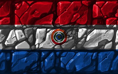 Bandeira do paraguai, brickwall, 4k, Pa&#237;ses da Am&#233;rica do sul, s&#237;mbolos nacionais, Bandeira do Paraguai, criativo, Paraguai, Am&#233;rica Do Sul, Paraguai 3D bandeira
