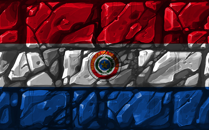 Paraguayan flag, brickwall, 4k, South American countries, national symbols, Flag of Paraguay, creative, Paraguay, South America, Paraguay 3D flag