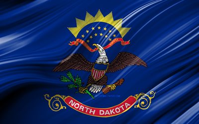 4k, Dakota do norte bandeira, estados americanos, 3D ondas, EUA, Bandeira do estado da Dakota do Norte, Estados unidos da Am&#233;rica, Dakota Do Norte, distritos administrativos, Dakota do norte 3D bandeira, Estados dos estados Unidos