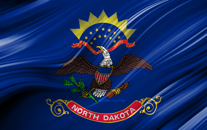 4k, North Dakota flagga, usa, 3D-v&#229;gor, USA, Flagga f&#246;r Norr Dakota, F&#246;renta Staterna, North Dakota, administrativa distrikt, North Dakota 3D-flagga, Stater i Usa