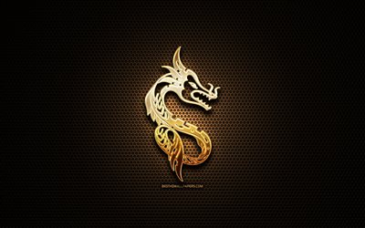 Dragon glitter sign, chinese zodiac, creative, Dragon zodiac, animals signs, Chinese calendar, metal grid background, Dragon zodiac sign, Dragon, Chinese Zodiac Signs