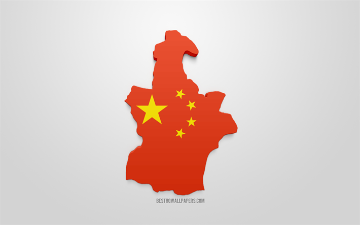 Tianjin karta siluett, 3d-flagga i Tianjin, geografi, Tianjini 3d-flagga, Tianjin, Flaggan i Tianjin, Kina, Tianjin 3d-karta siluett