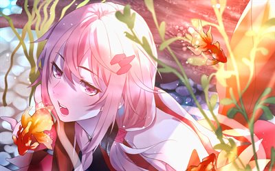 Inori Yuzuriha, golden fishes, Guilty Crown, manga, protagonist, Funeral Parlor, girl with pink hair