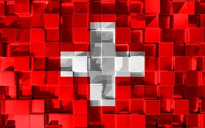 Flag of Switzerland, 3d flag, 3d cubes texture, Flags of European countries, Switzerland 3d flag, 3d art, Switzerland, Europe, 3d texture
