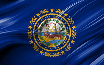 4k, New Hampshire flagga, usa, 3D-v&#229;gor, USA, Flaggan i New Hampshire, F&#246;renta Staterna, New Hampshire, administrativa distrikt, New Hampshire 3D-flagga, Stater i Usa