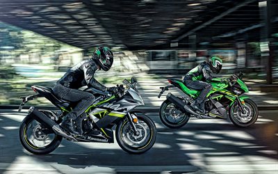 2019 125 125 Kawasaki Ninja, 4k, yan g&#246;r&#252;n&#252;m, dış, motosikleti, yeni siyah Ninja, Japon spor bisiklet, Kawasaki