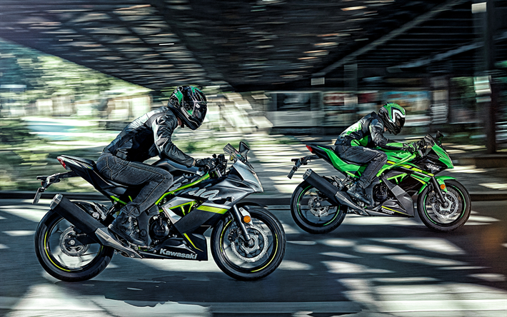 2019, Kawasaki Ninja 125, 4k, vista lateral, exterior, sportbike, new black Ninja 125, deporte japon&#233;s motos, Kawasaki