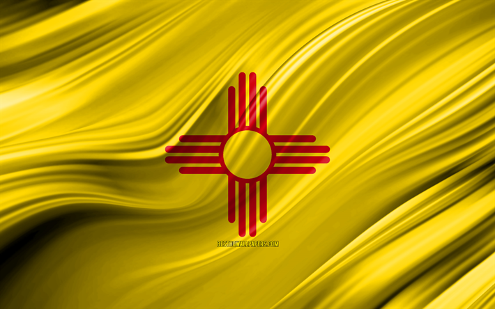 Amerika Birleşik Devletleri&#39;nin New Mexico 4k, New Mexico bayrağı, Amerika Birleşik Devletleri, 3D dalgalar, ABD, Bayrak, New Mexico, il&#231;elere, New Mexico 3D bayrak, Devletleri