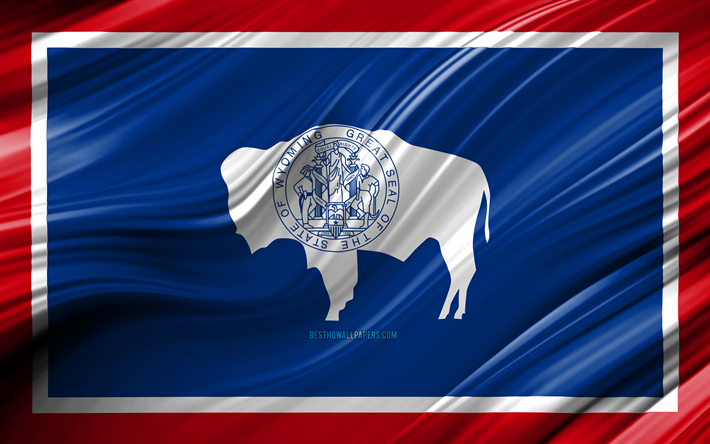 4k, Wyoming bandeira, estados americanos, 3D ondas, EUA, Bandeira do estado de Wyoming, Estados unidos da Am&#233;rica, Wyoming, distritos administrativos, Wyoming 3D bandeira, Estados dos estados Unidos