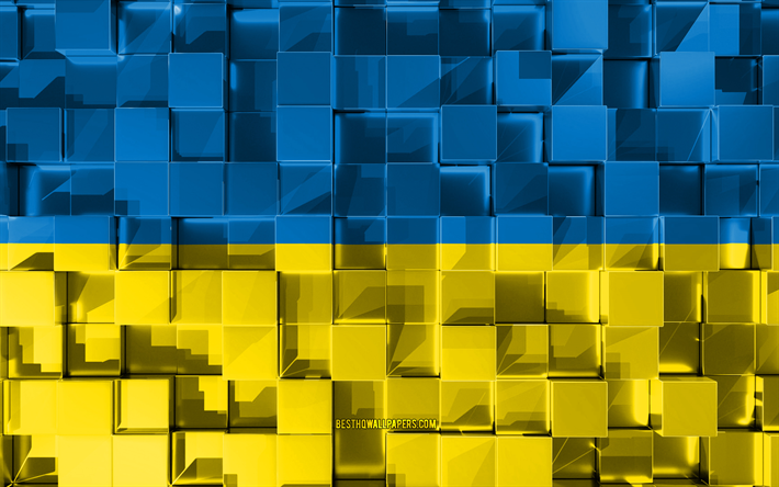 Drapeau de l&#39;Ukraine, de la 3d drapeau, cubes 3d de la texture, des Drapeaux des pays Europ&#233;ens, l&#39;Ukraine 3d drapeau, le drapeau ukrainien, art 3d, l&#39;Ukraine, l&#39;Europe, texture 3d