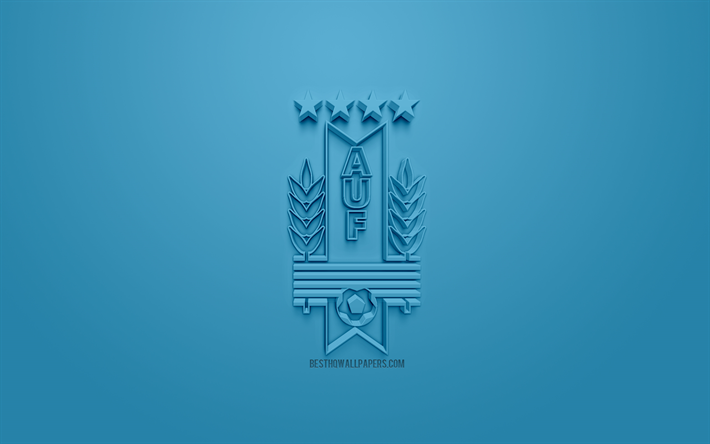 Uruguayn jalkapallomaajoukkue, luova 3D logo, sininen tausta, 3d-tunnus, Uruguay, CONMEBOL, 3d art, jalkapallo, tyylik&#228;s 3d logo