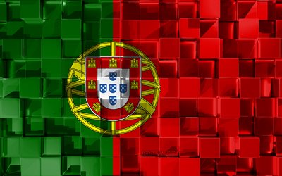 Bandiera del Portogallo, 3d, bandiera, cubetti di grana, le Bandiere dei paesi Europei, il Portogallo 3d, bandiera portoghese, 3d arte, Portogallo, Europa, texture 3d