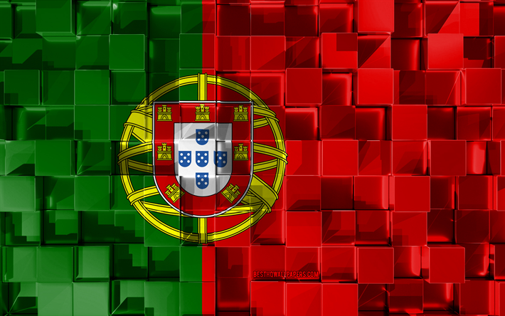 Drapeau du Portugal, 3d drapeau, cubes 3d de la texture, des Drapeaux des pays Europ&#233;ens, le Portugal 3d drapeau, drapeau portugais, art 3d, le Portugal, l&#39;Europe, texture 3d