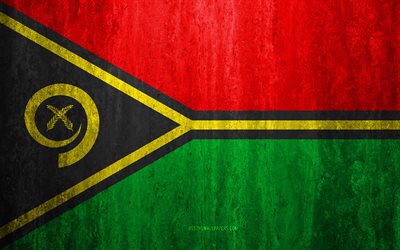 Flag of Vanuatu, 4k, stone background, grunge flag, Oceania, Vanuatu flag, grunge art, national symbols, Vanuatu, stone texture