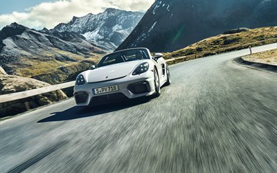 Porsche 718 Spyder, 4k, road, 2019 cars, supercars, motion blur, 2019 Porsche 718 Spyder, german cars, Porsche