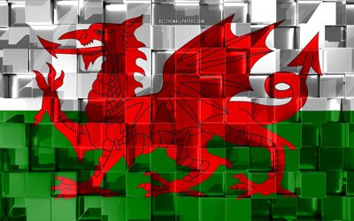 Lipun Wales, 3d-lippu, 3d kuutiot rakenne, Liput Euroopan maiden, Wales 3d flag, 3d art, Wales, Euroopassa, 3d-rakenne