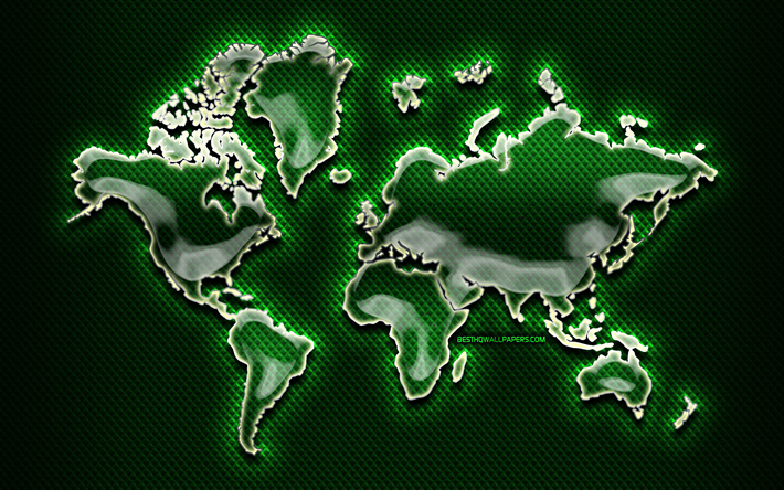 le verre de la carte du monde, carte du monde, concept, illustration, cr&#233;atif, vert, art 3D, de l&#39;art abstrait, des cartes du monde