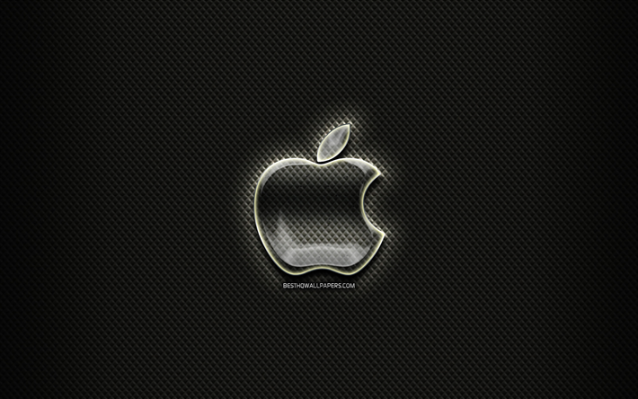 Apple logo di vetro, sfondo nero, opere d&#39;arte, i marchi, il logo Apple, creative, Apple