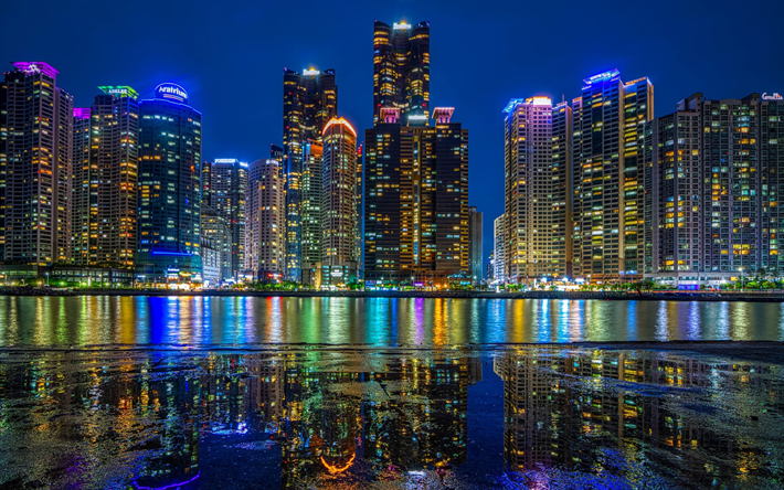 Busan, 4k, nightscapes, South Korean cities, skyscrapers, South Korea, Busan at night, Asia, asian cities