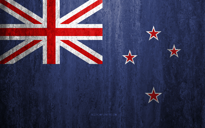 Flag of New Zealand, 4k, stone background, grunge flag, Oceania, New Zealand flag, grunge art, national symbols, New Zealand, stone texture