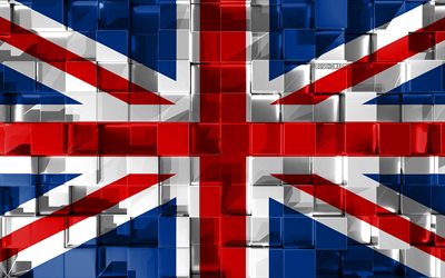 La bandera de Reino Unido, 3d de la bandera, bandera de Gran Breta&#241;a, 3d cubos de textura, las Banderas de los pa&#237;ses Europeos, arte 3d, Reino Unido, Europa, de textura en 3d, Gran Breta&#241;a