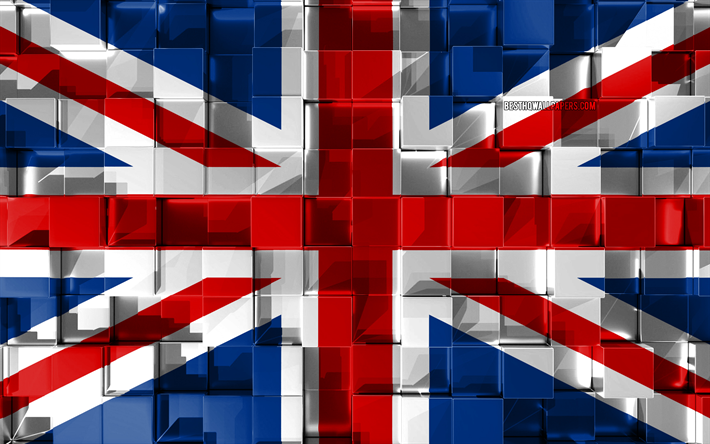 Bandiera del Regno Unito, 3d, bandiera, bandiera della Gran Bretagna, cubi 3d texture, le Bandiere dei paesi Europei, arte, Regno Unito, Europa, texture 3d, Gran Bretagna