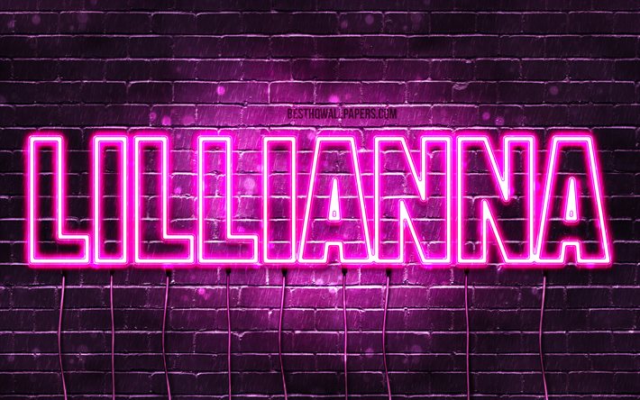 Lillianna, 4k, fondos de pantalla con los nombres, los nombres femeninos, Lillianna nombre, p&#250;rpura luces de ne&#243;n, Feliz Cumplea&#241;os Lillianna, imagen con Lillianna nombre